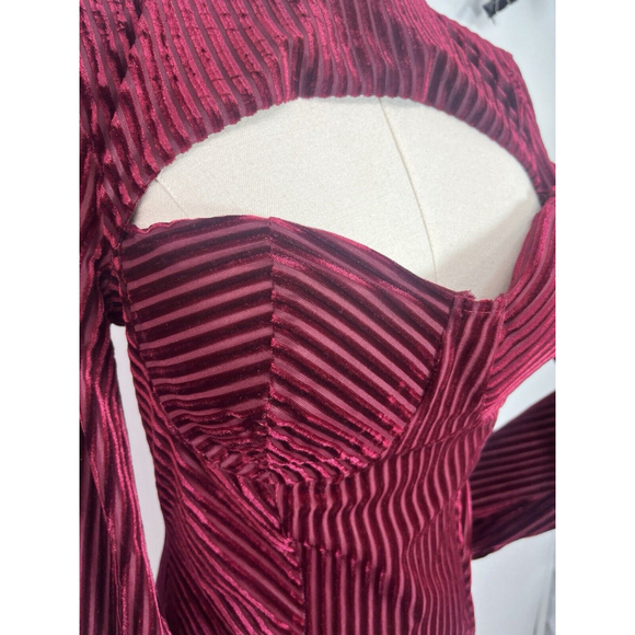 Lulus Womens Striped Cutout Burgundy Velvet Bustier Bodysuit Size Medium Balloon - Picture 12 of 15
